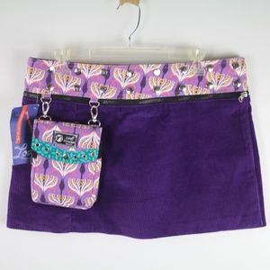 Zander Amsterdam Reversible Purple Corduroy Geometric Print Mini Skirt Pouch NEW